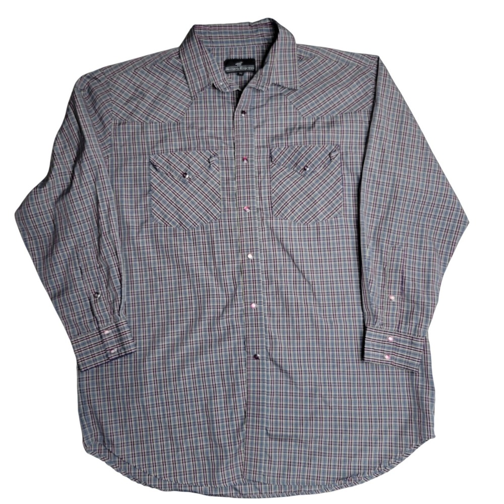 Western Express Men's 2XL Plaid Pearl Snap Button Long Sleeve Shirt‎